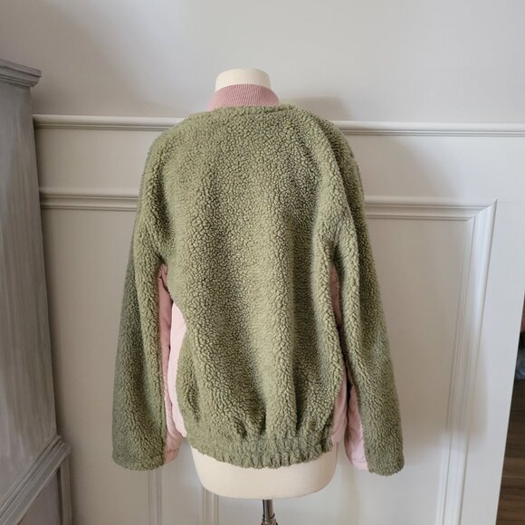 We The Free Women’s M Green Sherpa Fleece Zip Jacket Oversized Boho Coat - Picture 7 of 12